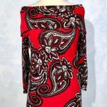 Carmen Marc Valvo  Red Paisley Floral Rhinestones On/Off Shoulder Sweater Large Photo 0