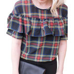 J.Crew Edie Ruffle Top in Stewart Tartan Plaid Black Red Blouse Size 8? Photo 0
