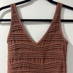Aura Mini Dress Ribbed Tight Fitted V Neck Brown Size S/M Photo 2