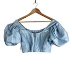 Topshop NWT  Blue Puff Sleeve Taffeta Crop Top Photo 3