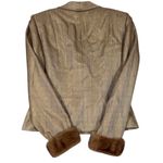 Kay Unger  Gold Blazer Size 6 Mink Cuff Trim | Vintage Wool Herringbone Jacket Photo 2