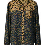 Venus Colorblock Leopard Print Long Sleeve Blouse Photo 0