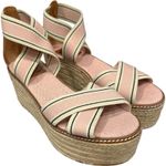 Tory Burch Frieda Espadrille Sandal Pink Blush Stripe Tan 57331 Size 6.5 - $258 Photo 0