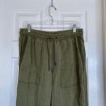 ZARA Khaki Green Linen Blend Pants High Rise Joggers Size Medium Olive Pockets Photo 2