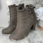 Francesca's  Gray Suede High Heel Ruffle Booties Photo 2