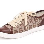 Michael Kors Logo Lace-Up Sneakers Brown Monogram Canvas Size 8M Photo 1