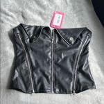 Edikted NWT  Black Leather Women's Faux Leather Zip Corset XS Photo 0