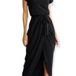 🔃Black Short Sleeve Front Split Midi Dress Black Size XS Photo 0