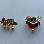 Vintage Rare bundle of Three holiday pins with bells, costume, Christmas, festiv Gold Photo 3