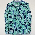 Talbots Womens Petite Large Abstract Paisley Blue Green Long Sleeve Work Casual Photo 0