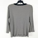 Ralph Lauren LAUREN Black White Striped Long V-Neck Button Accent Top Large Photo 1