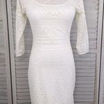 EXPRESS  Crochet Overlay 3/4 Sleeve Bodycon Midi Dress White-XS Photo 0