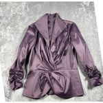 Tadashi Shoji Purple Shimmer Evening Peplum Blouse Ruched Sleeve Size 8 Elegant Photo 1