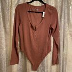 Aerie  Burnt Orange Ribbed Long Sleeve Henley Bodysuit XL NWT Photo 0
