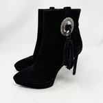 Saint Laurent Janis Concho Black Suede Ankle Boots Size 37 Platform Tassel Photo 1