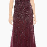 Mac Duggal   Embellished Tulle Wrap-Effect Column Gown Size 16‎ Plum Formal Photo 0