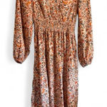 Old Navy  Women's M Floral Paisley Orange Fall Fit Flare 3/4 Sleeve Midi Dress Photo 0
