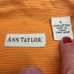 Ann Taylor 2 Tone Orange Striped Long Sleeve Button Down Women's Shirt Large Photo 6