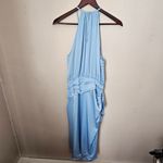 Ramy Brook  Dress Amanda Misty Blue Halter Midi Cocktail Formal Neutral Belted Photo 7