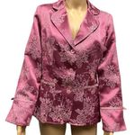 Susan Graver  Embroidered Brocade Pink Bow Floral 3 Button Blazer Jacket Womens S Photo 0
