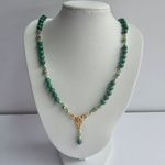 Vintage Malachite Bead Crystal Gold tone metal beaded necklace Green Photo 0