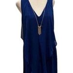 INC Women's Blue Ruffled V-Neck Hi-Low Sleeveless Party Dress S Photo 0