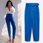 ZARA PANTS W/ FABRIC-COVERED BELT High-waist Blue Size M NEW Photo 1