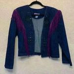 Wanted by Beads Beautiful fringe denim jacket sz L western cowgirlcore 90s Blue Size L Photo 0