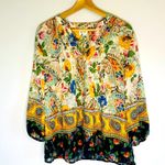 Anthropologie Figueroa & Flower Border Print Boho 3/4 Sleeve Blouse Womens boho floral size L Photo 0