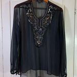 Dressbarn Collection Sheer Black Beaded Tunic Womens Large Boho Party Whimsigoth Photo 0