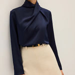 Commence Satin Draped High Neck Blouse Photo 0