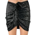 LIONESS  Diamonds In The Sky Black Sequin Ruched Mini Pencil Bodycon Skirt Sz XS Photo 0