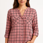 Notations  Pink Black Plaid Collared Long Sleeve Button Down Shirt Women's M Photo 0