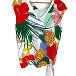 Talbots  Sweater Womens Size M Side Tie Double V-Neck Floral Hibiscus Tropical Photo 1