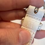 Vintage White Woven Leather Belt Braided Womens M Silver Tone Brass Hardware Photo 5