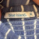 Blue Island  Strapless Smocked Dress Medium Blue White Stripes Ruffle Beachy Boho Photo 4