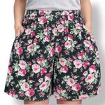 Black Dark Floral High Rise Shorts Elastic Waist Pockets Romantic Cottagecore Photo 0