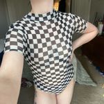 Forever 21 Black & White Checkered Mesh Bodysuit Photo 2