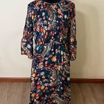 ECI Elegant Floral Print Maxi Dress Bell Sleeve Smocked Bodice Prairie Bump friendly Photo 2