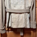 California vintage VTG 70s Women's Suede Leather Belt Knit Cardigan Sweater Jacket Beige Size Small Photo 8