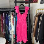 Angel Biba Rossi Hot Pink Off-Shoulder Ruffle Lace Midi Dress Photo 12