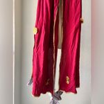 Elegant Red Velvet Shawl with Gold Lace Accents Women's Wrap Photo 1