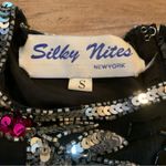 Vintage 80s Silky Nites 100% Silk Black Cocktail Dress Sz S Floral Sequin Photo 5