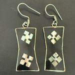 Vintage Alpaca Mexico Mexican Silver Black Enamel Abalone Inlay Dangle Earrings Photo 6