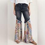 70’s Womens Mid Rise Jeans Patchwork Bell Bottom Pants Washed Denim Size S New Black Photo 3