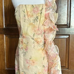 NWT Klesis Floral Tube Dress Size Large organza ruffle on side Mini Strapless Photo 0