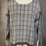 DKNY  Lurex Plaid Weaved Fringe Sweater- Size Large Photo 1