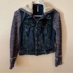 Free People Distressed Knit Hooded Denim Jacket Photo 1
