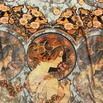 Y2K VTG. MADE IN USA ART NOUVEAU ALL OVER PRINT NU CONSTRUCTION TOP MEDIUM EUC Orange Photo 5