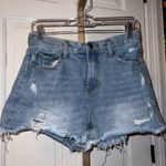 Elan Blue High-Waisted Jean Shorts with Distressed Hem Size Medium Photo 1